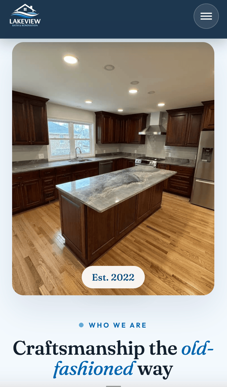 Bathroom remodeling website shown on a mobile phone