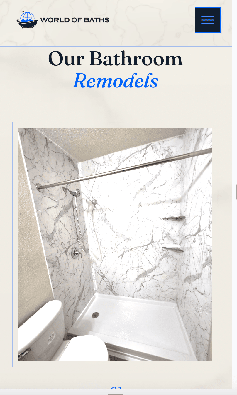 Bathroom remodeling website shown on a mobile phone